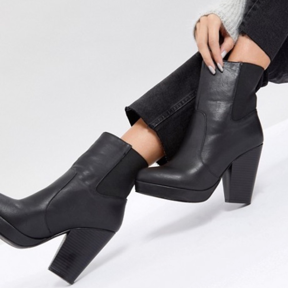 Black leather booties